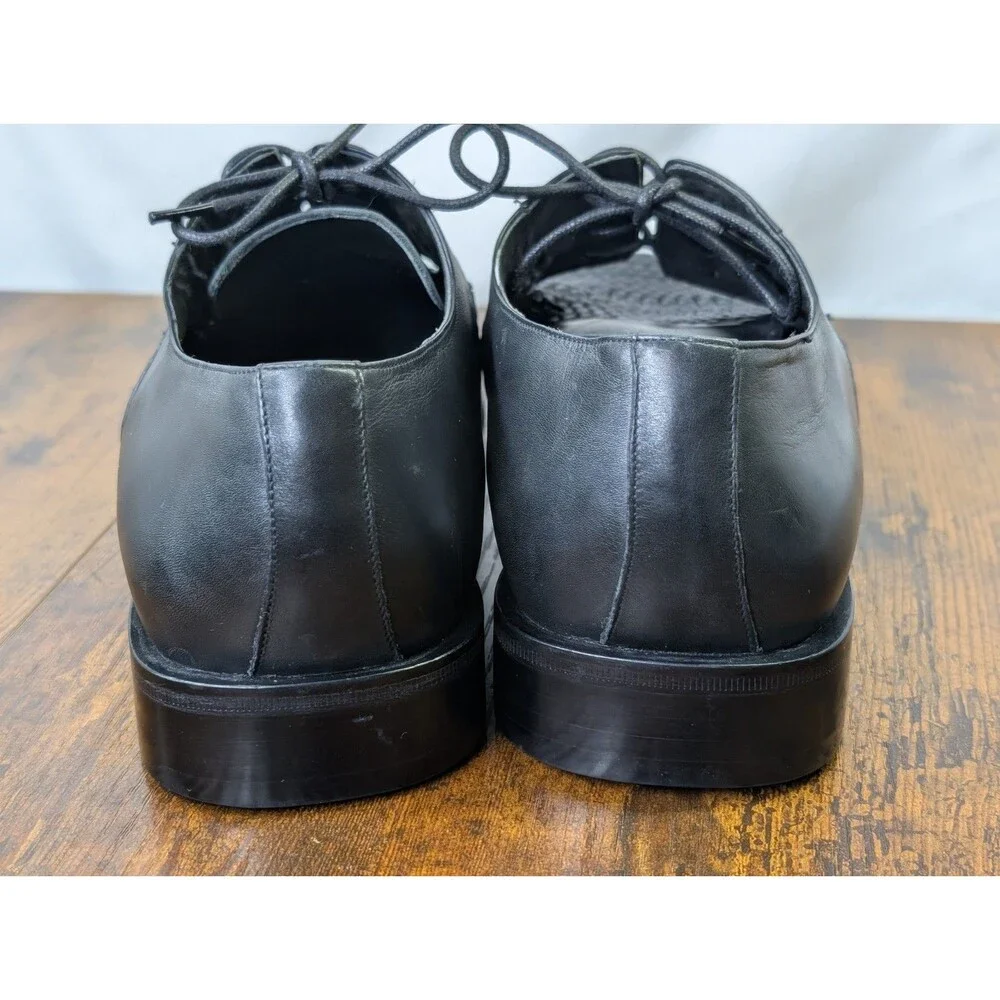Vito Rufolo Italy Mens Woven Leather Dress Shoes Black Square Toe Derby Size 42